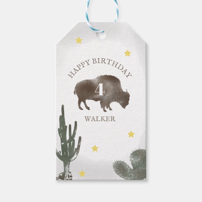 Buffalo Bison Desert Ranch Cactus Western Birthday Geschenkanhänger (Vorderseite)