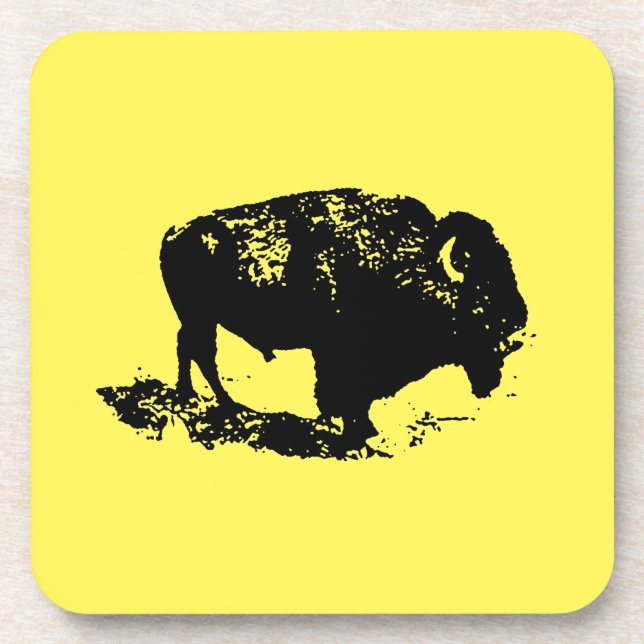 Buffalo Bison Lithograph Elegant Black Yellow Getränkeuntersetzer (Vorderseite)