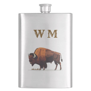 Buffalo Bison on Stainless Steel Flask Monogrammie Flachmann
