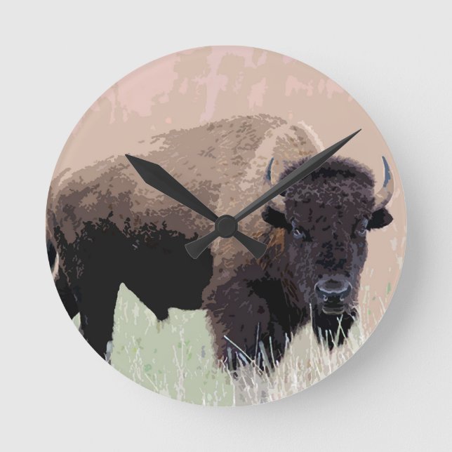 Buffalo / Bison Runde Wanduhr (Vorderseite)