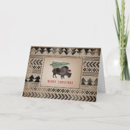 Buffalo Bison Santa Merry Christmas Tree Burlap Feiertagskarte
