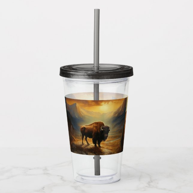 Buffalo Bison Sunset Silhouette Acryltrinkbecher (Vorderseite)