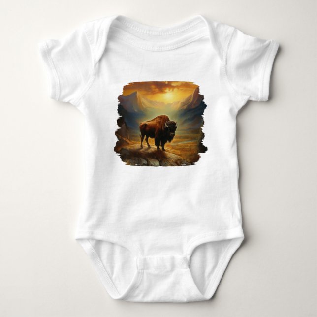 Buffalo Bison Sunset Silhouette Baby Strampler (Vorderseite)