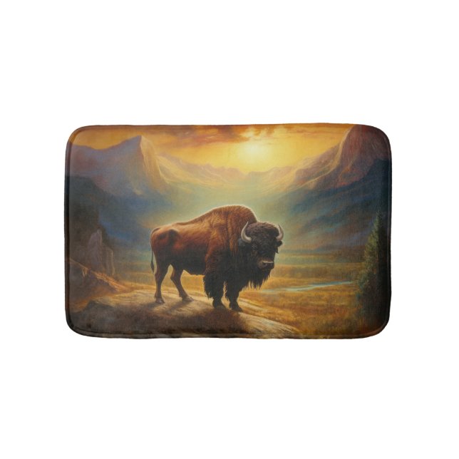 Buffalo Bison Sunset Silhouette Badematte (Vorderseite)