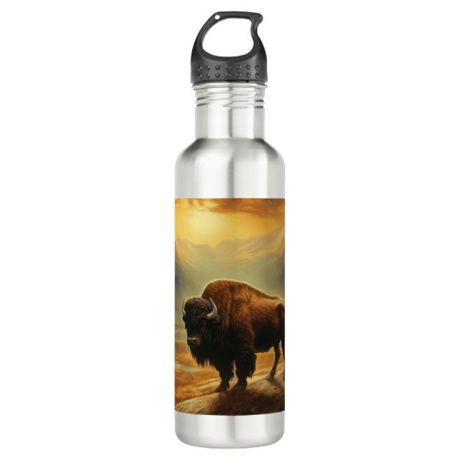 Buffalo Bison Sunset Silhouette Edelstahlflasche (Vorderseite)