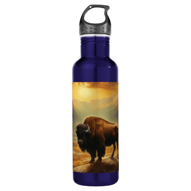 Buffalo Bison Sunset Silhouette Edelstahlflasche (Vorderseite)