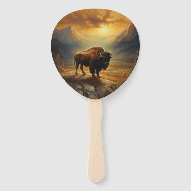 Buffalo Bison Sunset Silhouette Fächer (Vorderseite)
