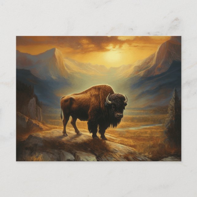 Buffalo Bison Sunset Silhouette Feiertagspostkarte (Vorderseite)