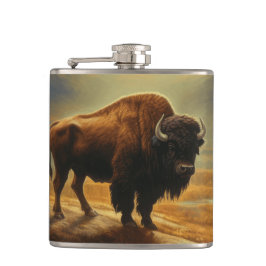 Buffalo Bison Sunset Silhouette Flachmann