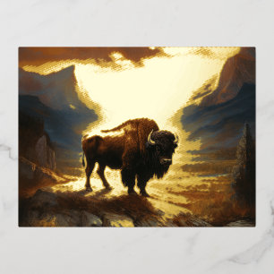 Buffalo Bison Sunset Silhouette Folien Feiertagspostkarte