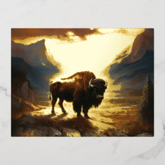 Buffalo Bison Sunset Silhouette Folien Feiertagspostkarte