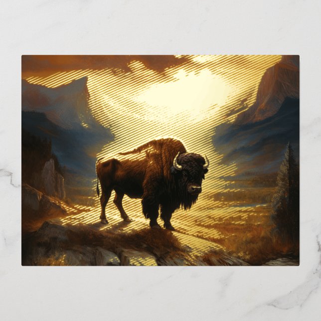 Buffalo Bison Sunset Silhouette Folien Feiertagspostkarte (Vorderseite)