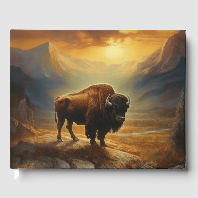 Buffalo Bison Sunset Silhouette Gästebuch (Vorderseite)