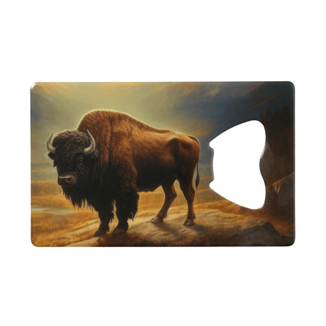 Buffalo Bison Sunset Silhouette Geldbeutel Flaschenöffner (Rückseite Horizontal)