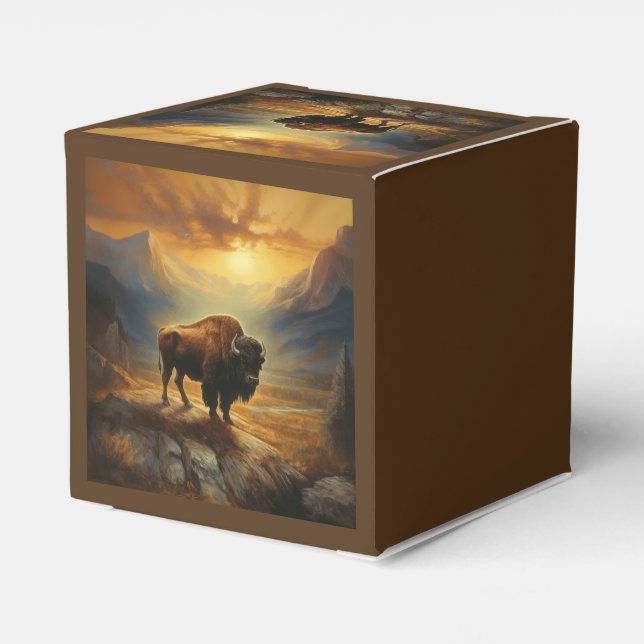 Buffalo Bison Sunset Silhouette Geschenkschachtel (Rückseite)