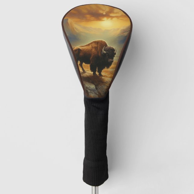 Buffalo Bison Sunset Silhouette Golf Headcover (Vorderseite)