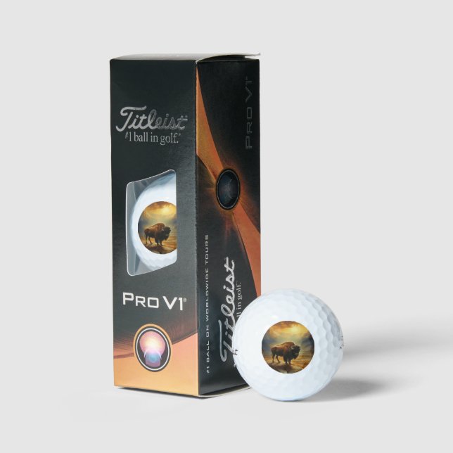 Buffalo Bison Sunset Silhouette Golfball (Verpackung)