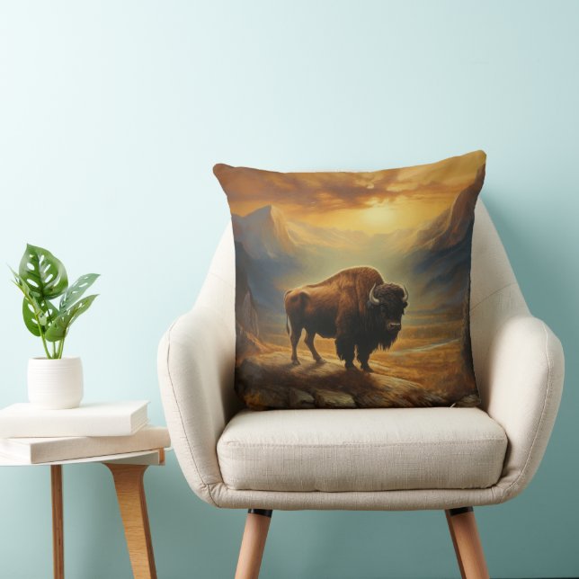 Buffalo Bison Sunset Silhouette Kissen (Stuhl )