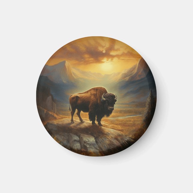 Buffalo Bison Sunset Silhouette Magnet (Vorne)