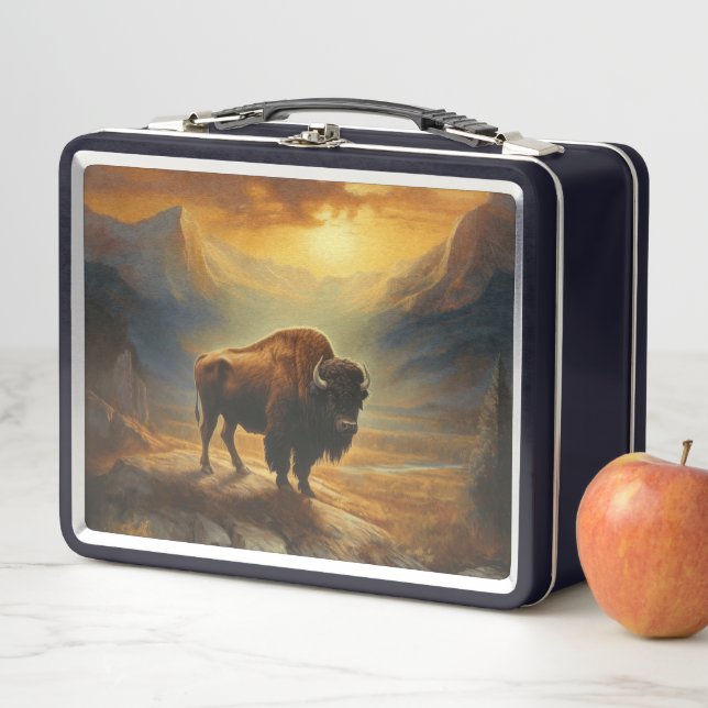 Buffalo Bison Sunset Silhouette Metall Brotdose (Beispiel)
