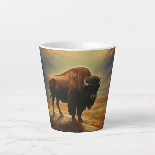 Buffalo Bison Sunset Silhouette Milchtasse (Vorderseite)
