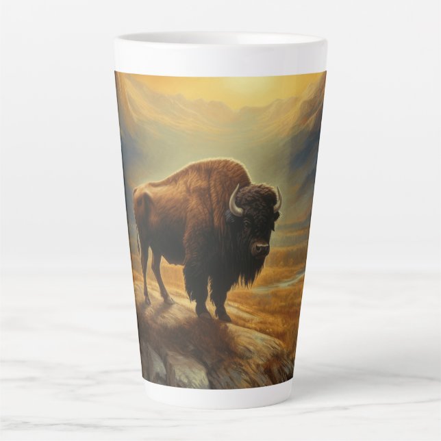 Buffalo Bison Sunset Silhouette Milchtasse (Vorderseite)