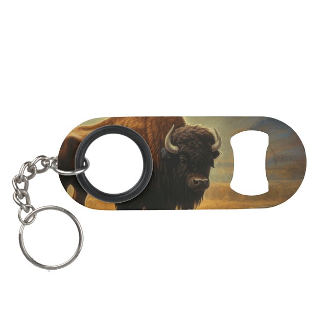Buffalo Bison Sunset Silhouette Mini Flaschenöffner (Rückseite Horizontal)