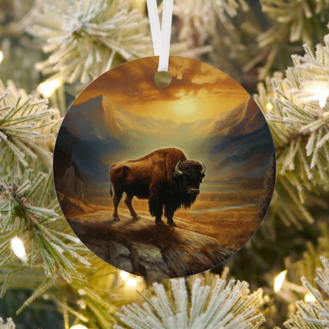 Buffalo Bison Sunset Silhouette Ornament Aus Metall (InSitu)
