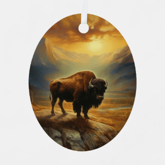 Buffalo Bison Sunset Silhouette Ornament Aus Metall