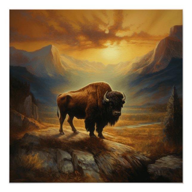Buffalo Bison Sunset Silhouette Poster (Vorderseite)