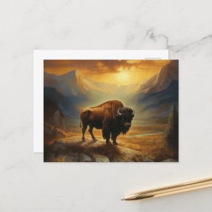 Buffalo Bison Sunset Silhouette Postkarte