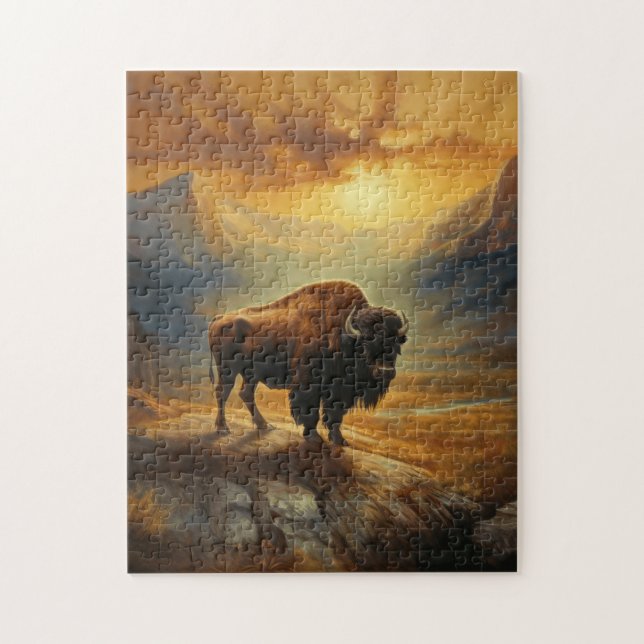 Buffalo Bison Sunset Silhouette Puzzle (Vertikal)