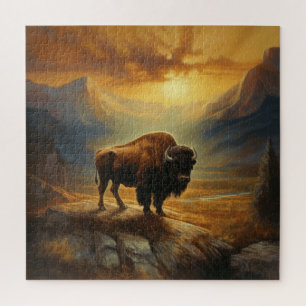 Buffalo Bison Sunset Silhouette Puzzle