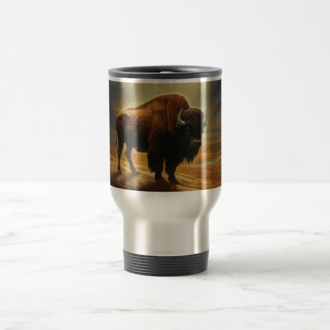 Buffalo Bison Sunset Silhouette Reisebecher (Mittel)