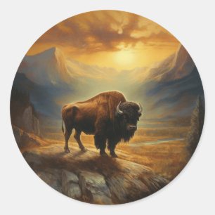 Buffalo Bison Sunset Silhouette Runder Aufkleber