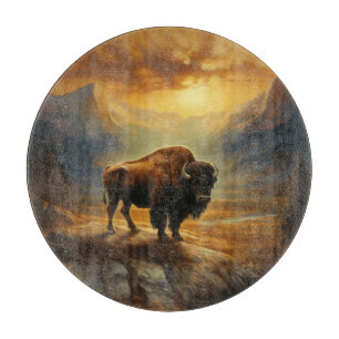 Buffalo Bison Sunset Silhouette Schneidebrett