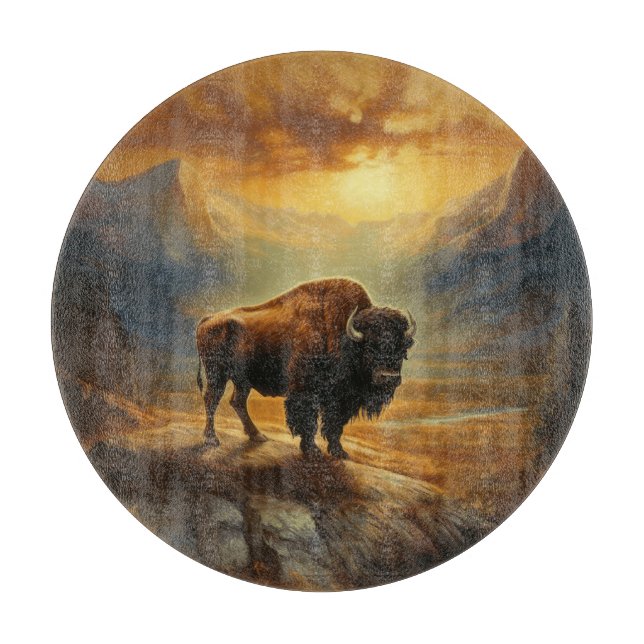 Buffalo Bison Sunset Silhouette Schneidebrett (Vorderseite)