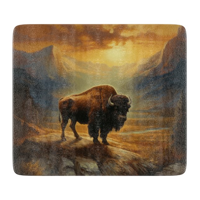 Buffalo Bison Sunset Silhouette Schneidebrett (Vorderseite)