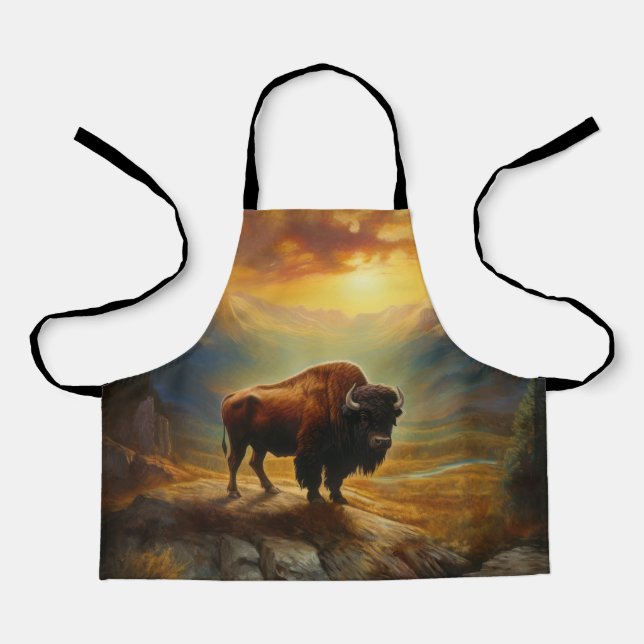 Buffalo Bison Sunset Silhouette Schürze (Vorderseite)