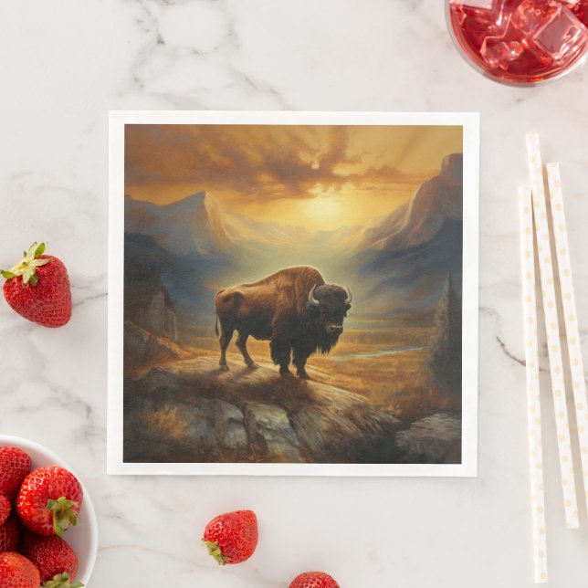 Buffalo Bison Sunset Silhouette Serviette (Beispiel)