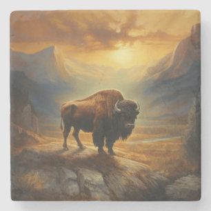 Buffalo Bison Sunset Silhouette Steinuntersetzer