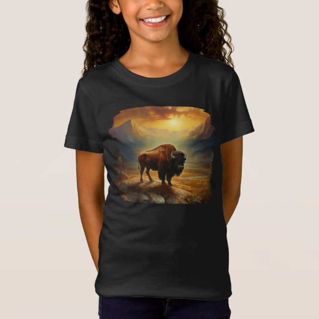 Buffalo Bison Sunset Silhouette T-Shirt (Vorderseite)
