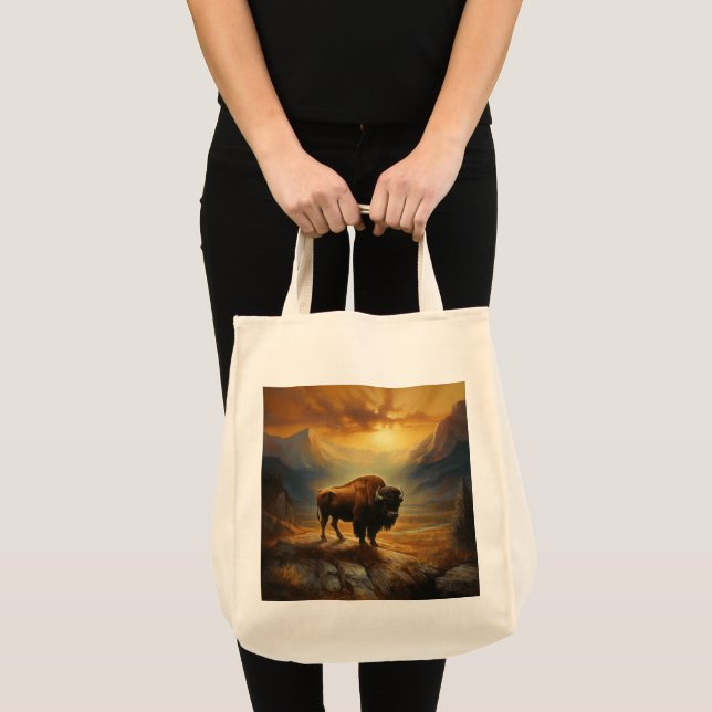 Buffalo Bison Sunset Silhouette Tragetasche (Vorderseite (Produkt))