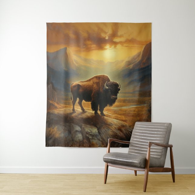 Buffalo Bison Sunset Silhouette Wandteppich (Beispiel)