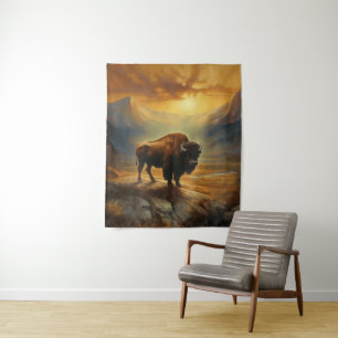 Buffalo Bison Sunset Silhouette Wandteppich