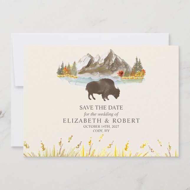 Buffalo Bison Wasserfarbengebirge Hochzeit Save The Date (Vorderseite)