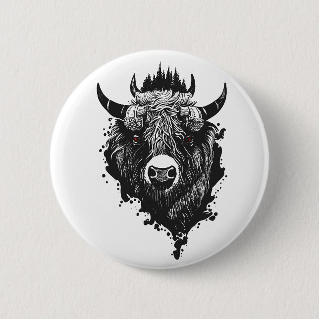 Buffalo Bison Wild Animal Nature Illustration Art Button (Vorderseite)