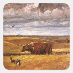 Buffalo Bones Plowinz von Harvey Thomas Dunn Quadratischer Aufkleber
