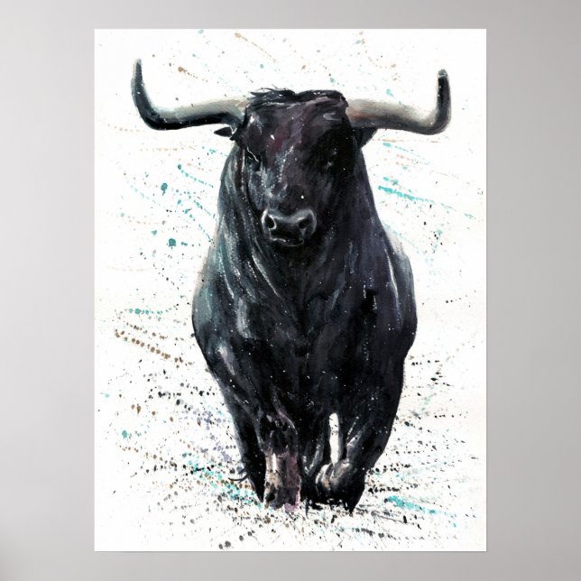 Buffalo Bull Aquarellmalerei Poster (Vorne)