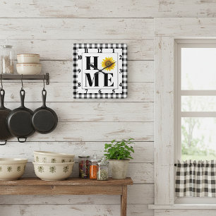 Buffalo check sunflower "Home"   Quadratische Wanduhr